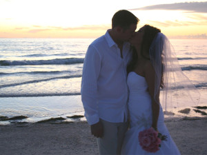 Florida beach wedding kiss